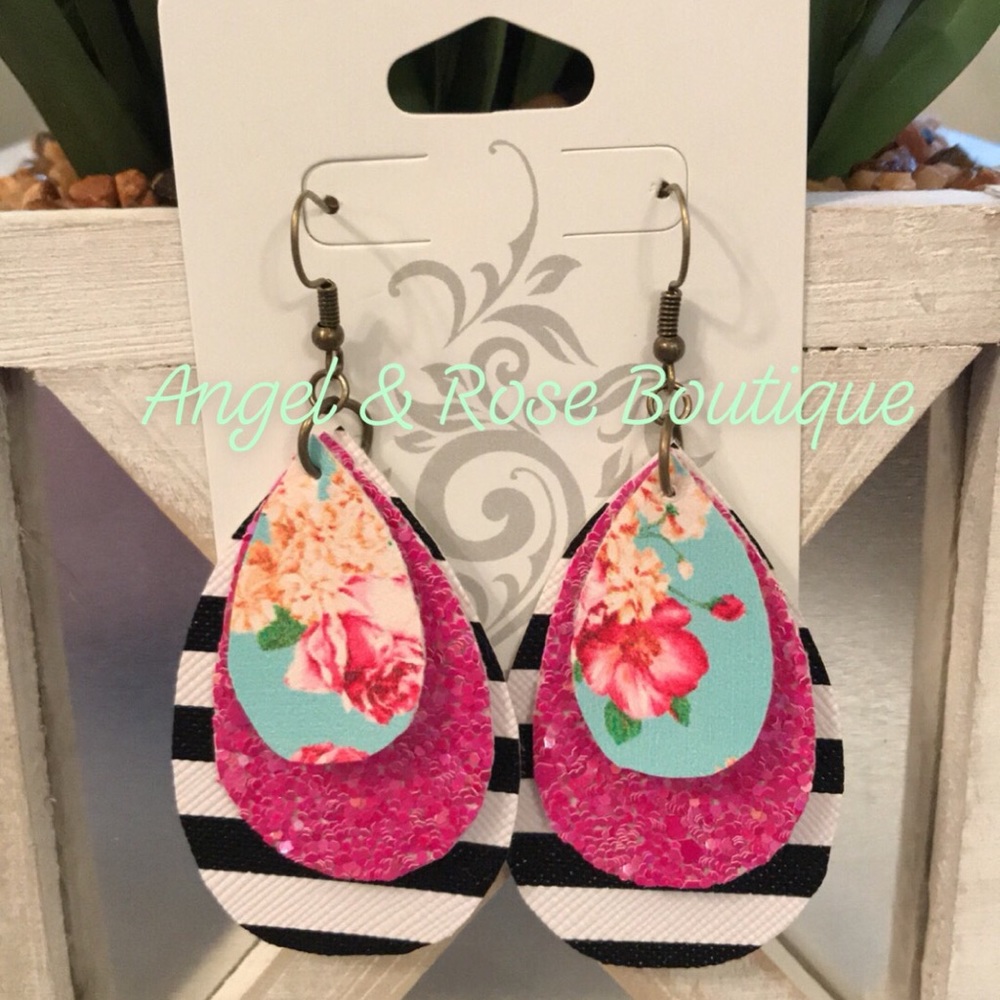 🌹Gorgeous🌹 Floral & Stripe Layered Earrings